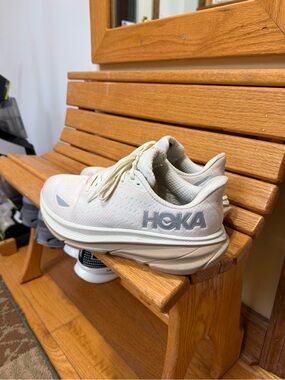 Hoka Women's Athletic Shoes in Light Beige with Silver Logo